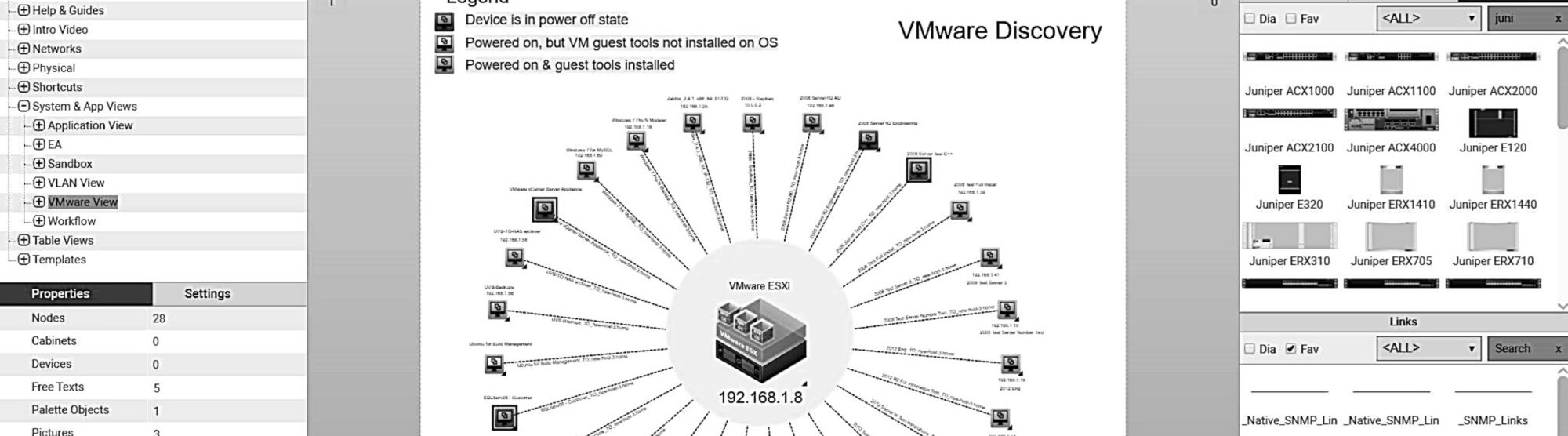 image of VMware discovery in netTerrain network diagram software