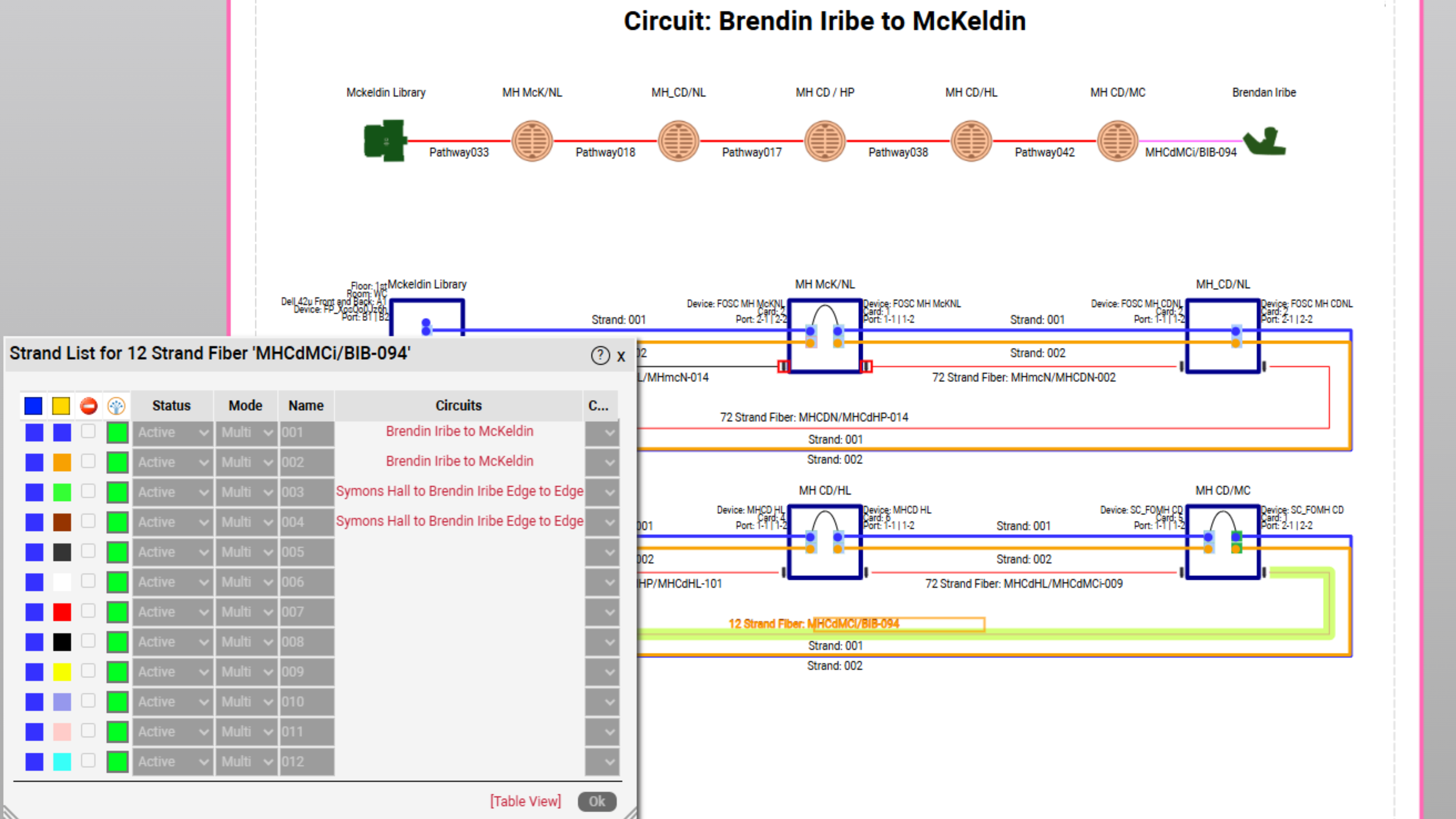 fiber mapping software dashboard showing fiber strand and splice management in netTerrain