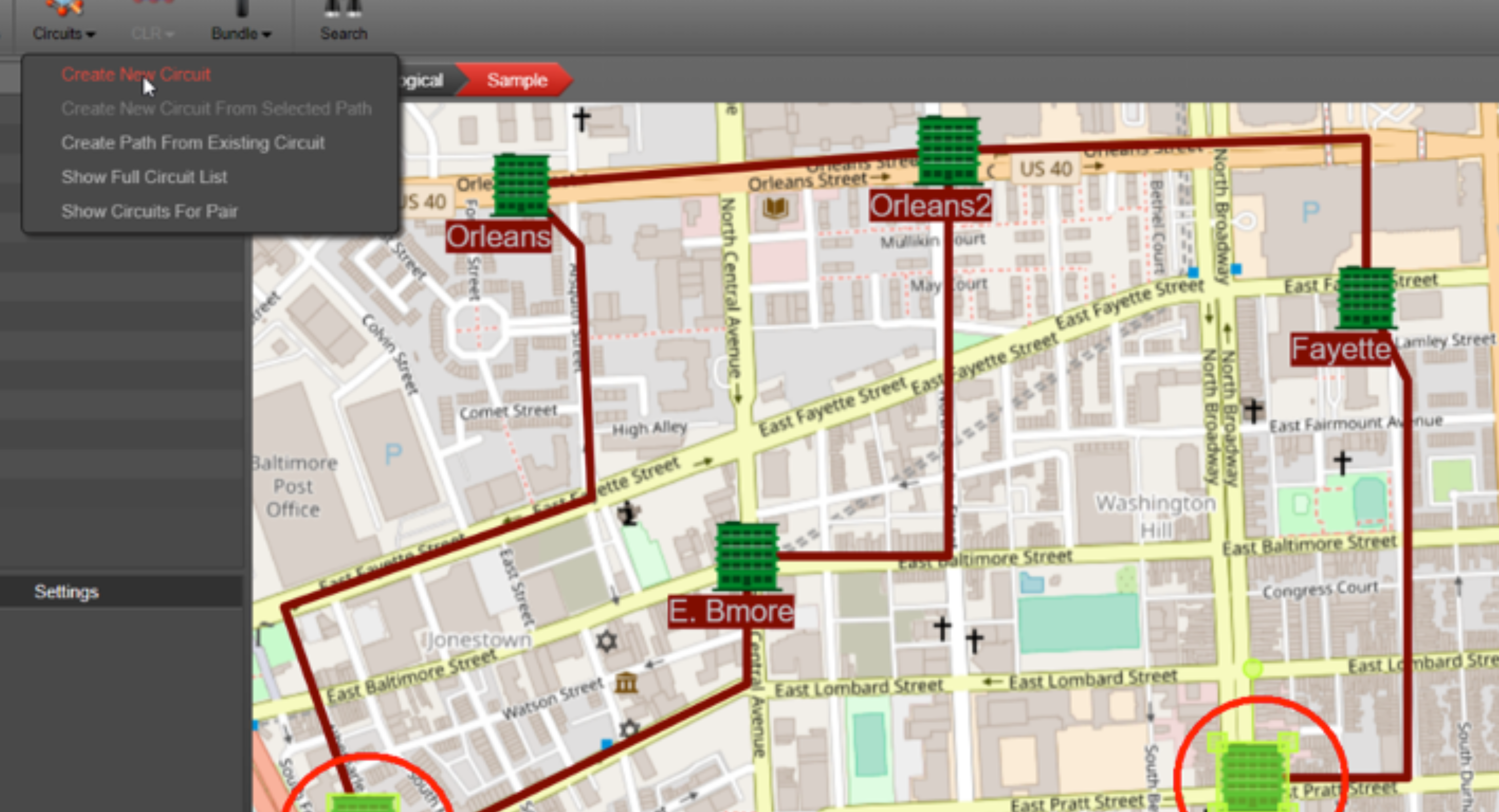 End-to-end circuit path tracing across locations