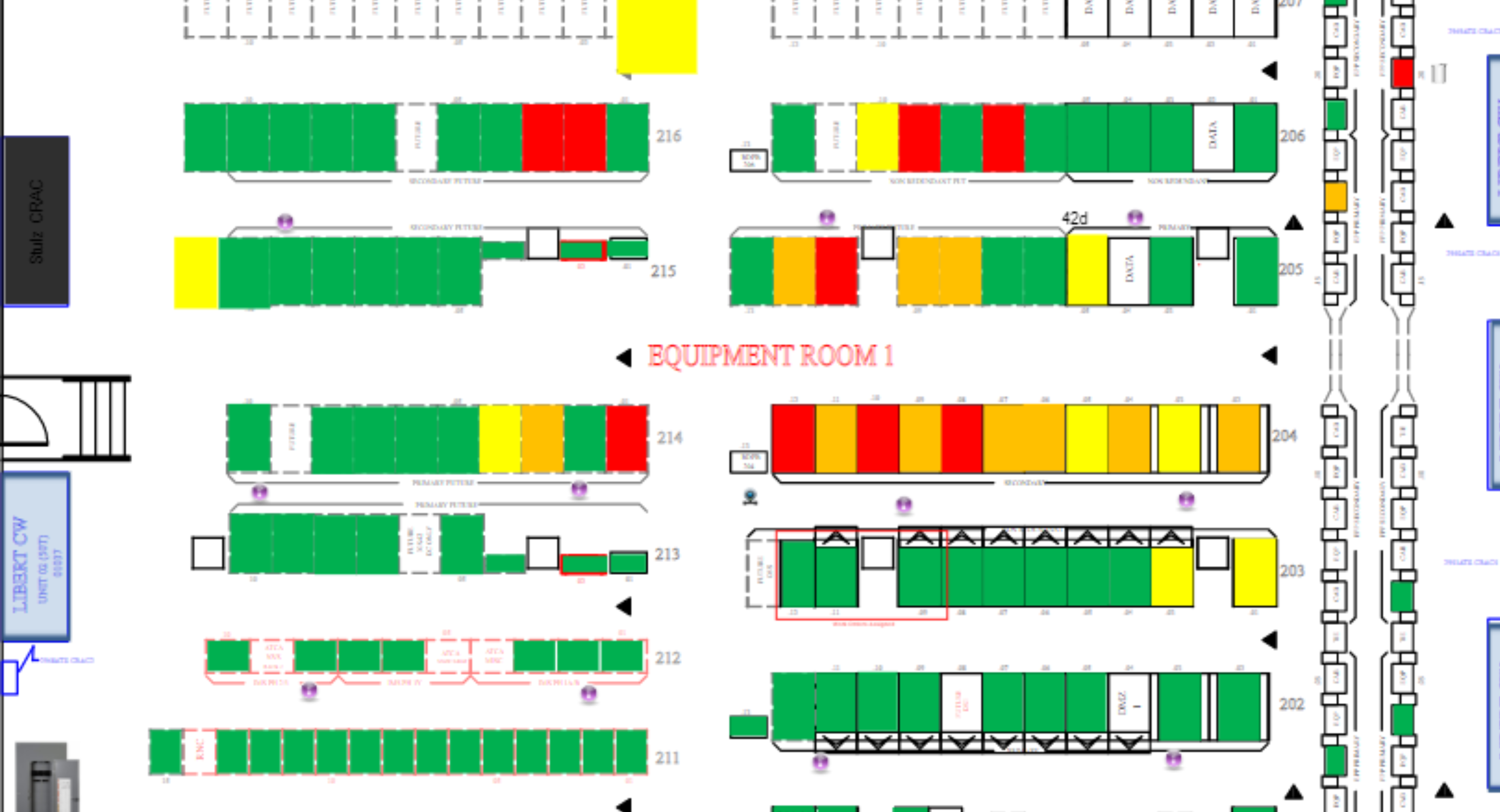 Data center floorplan map with equipment layout