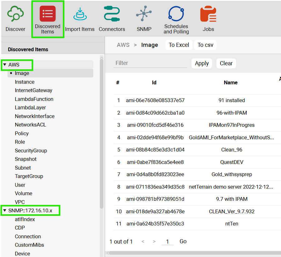 netTerrain network discovery example showing active infrastructure data