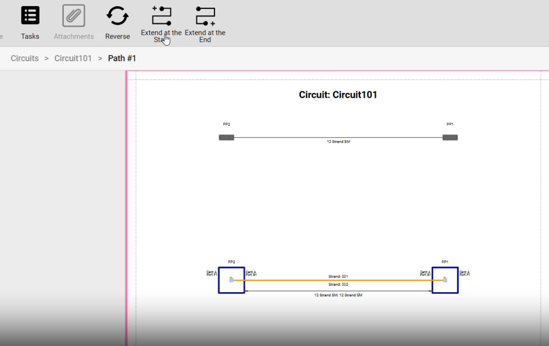 Commands for extending the start or end of an existing circuit