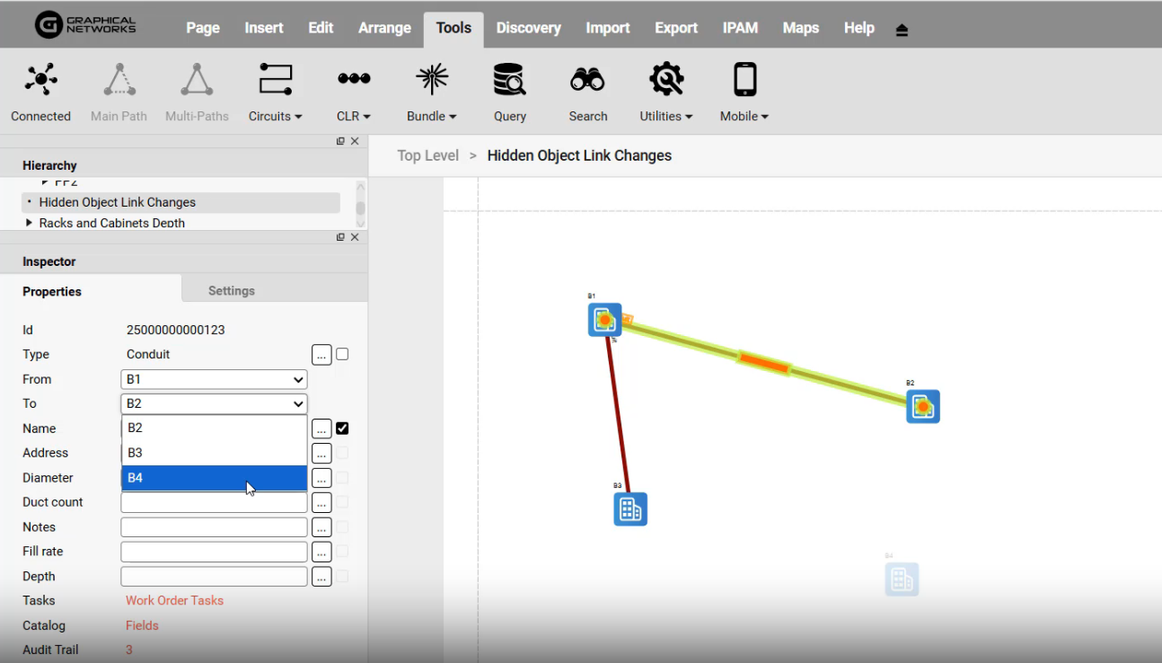 Changing a link endpoint to a hidden object in netTerrain
