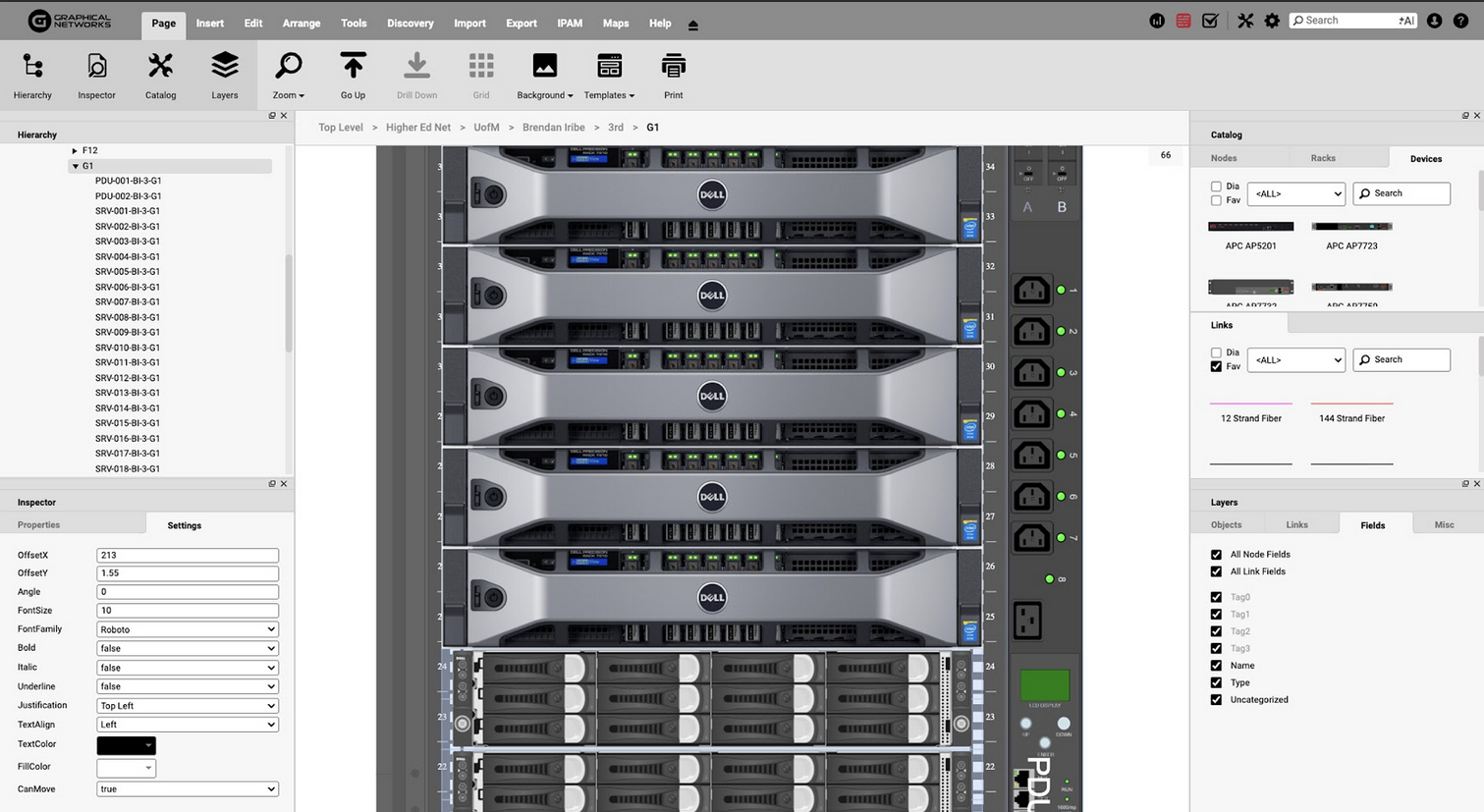 Graphical representation of a rack-level PDU mounted inside of the rack 