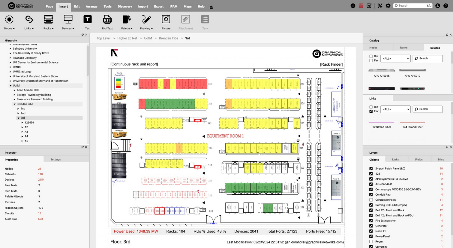 Typical IT room (whitespace) layout with rack rows