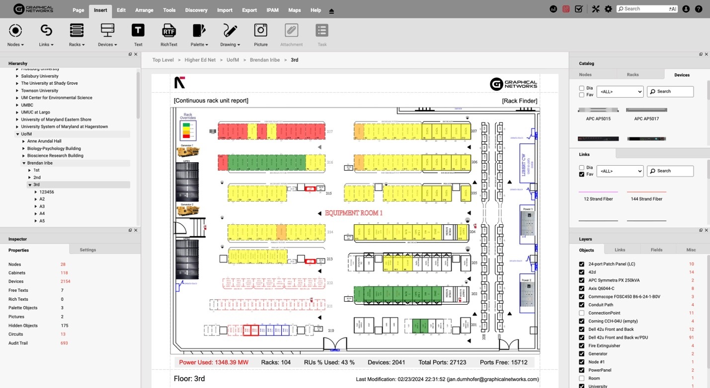 BP5: netTerrain floor plan view showing color-coded temperature monitoring